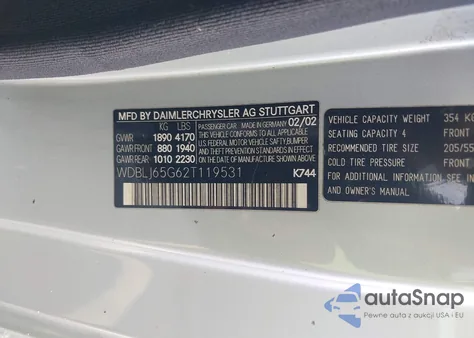 2002 Mercedes-Benz Clk 320 из США, поврежденный, VIN WDBLJ65G62T119531